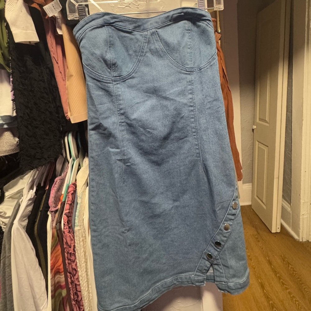 DENIM TUBE MINI DRESS